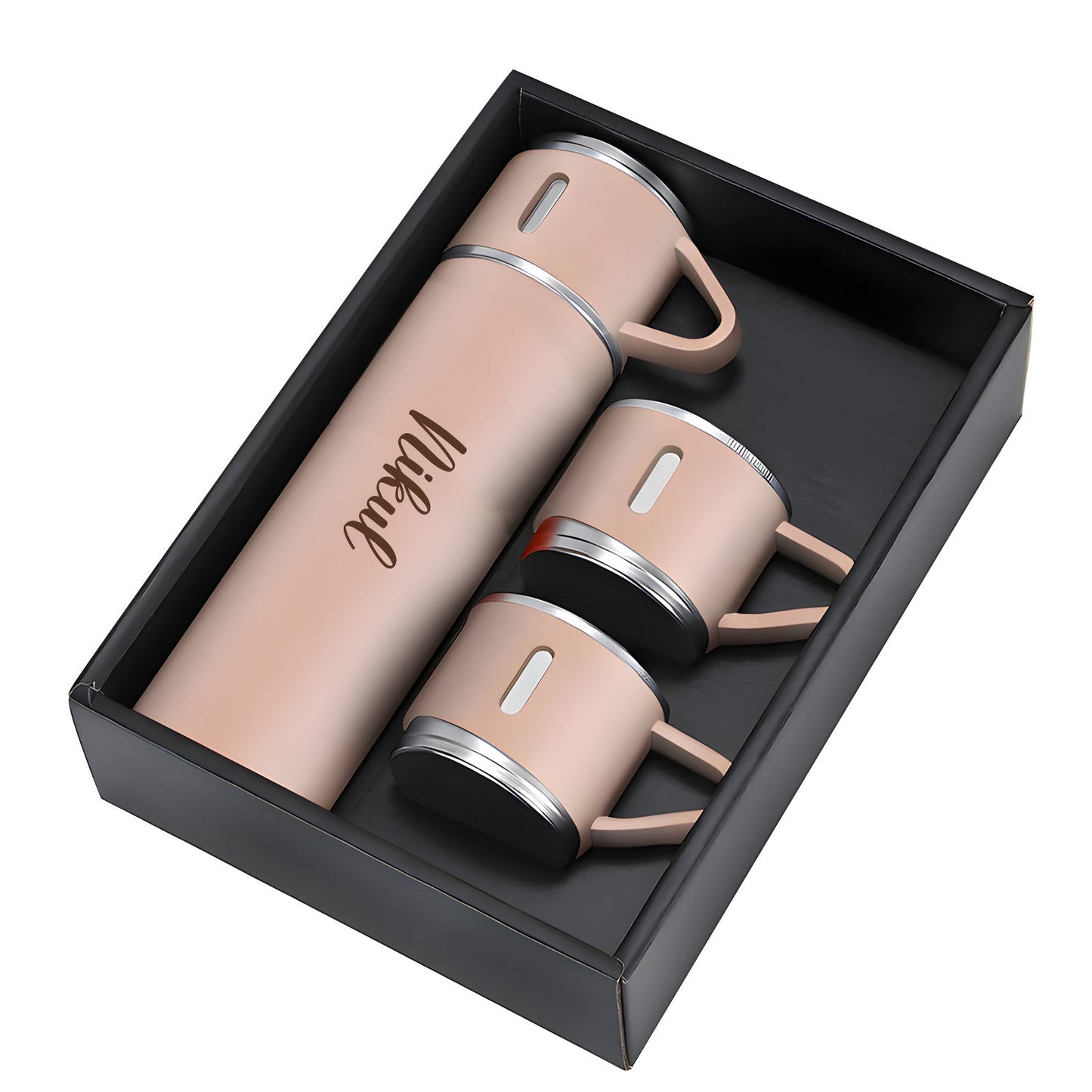 Customized/Personalized Stainless Steel Water Bottle Vacuum Flask Set With 3 Steel Cups Combo | Gifting Custom Name Water Bottle | Gifts for boyfriend/Girlfriend/Employee | 500ML |