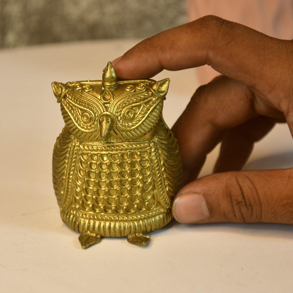 Dhokra Owl Brass Tabletop: Artisan Home Decor Masterpiece