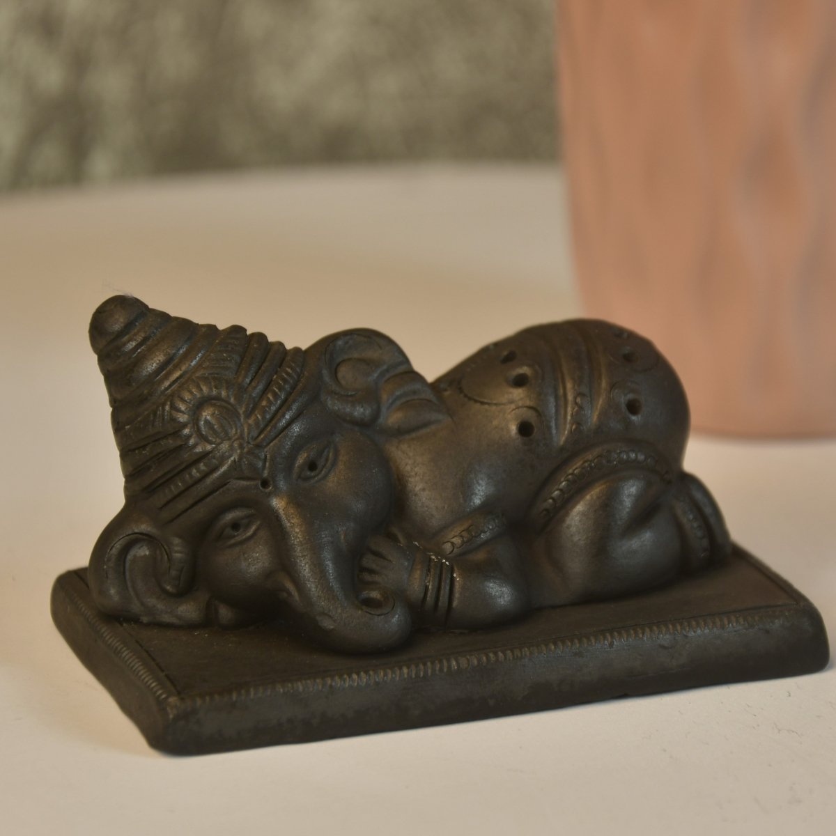 Sowpeace Black Terracotta Sleeping Ganesh: Artisan Tabletop Decor