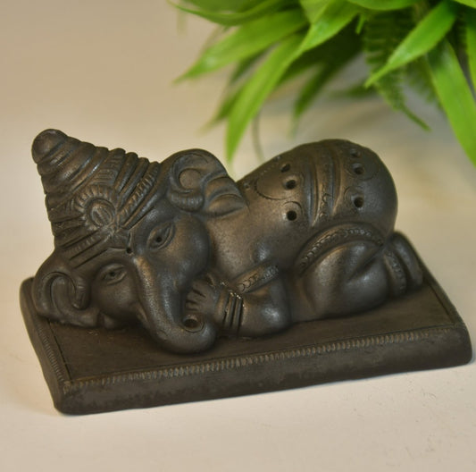 Sowpeace Black Terracotta Sleeping Ganesh: Artisan Tabletop Decor