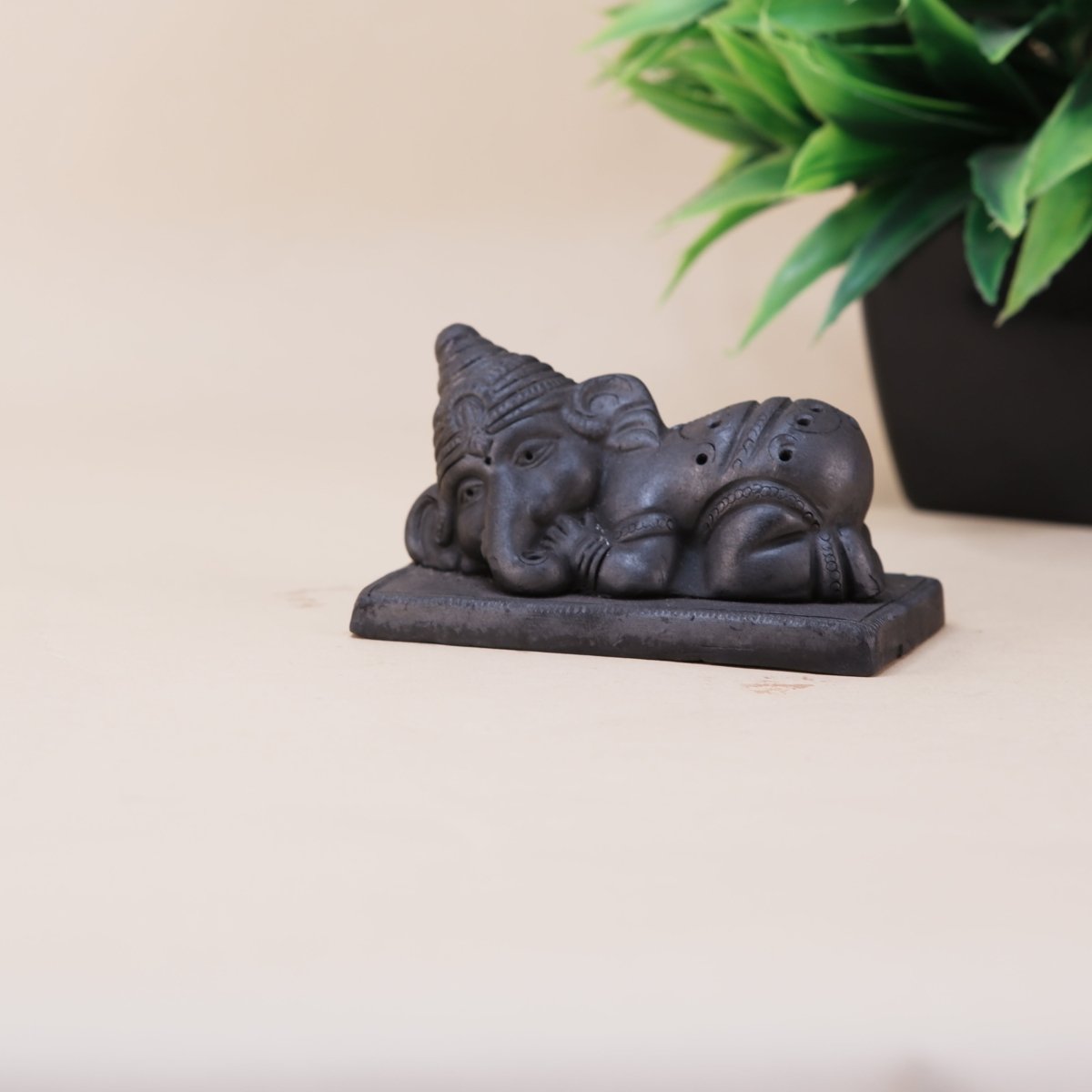 Sowpeace Black Terracotta Sleeping Ganesh: Artisan Tabletop Decor