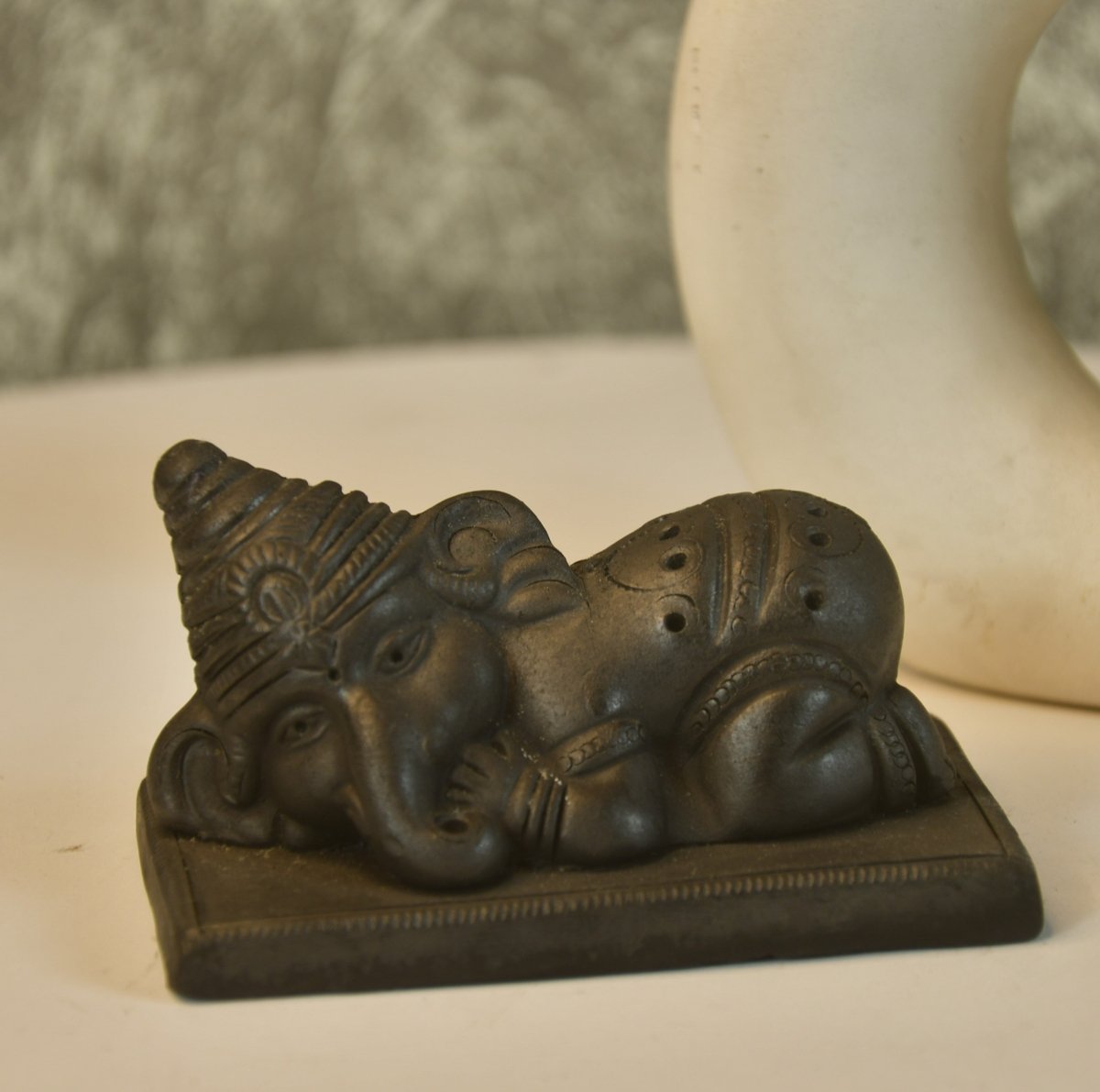 Sowpeace Black Terracotta Sleeping Ganesh: Artisan Tabletop Decor