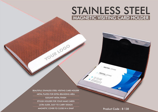 Stainless Steel Magnetic Visiting Card holder- Tan