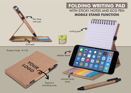 Folding writing pad with Sticky notes and Eco pen | Mobile stand function