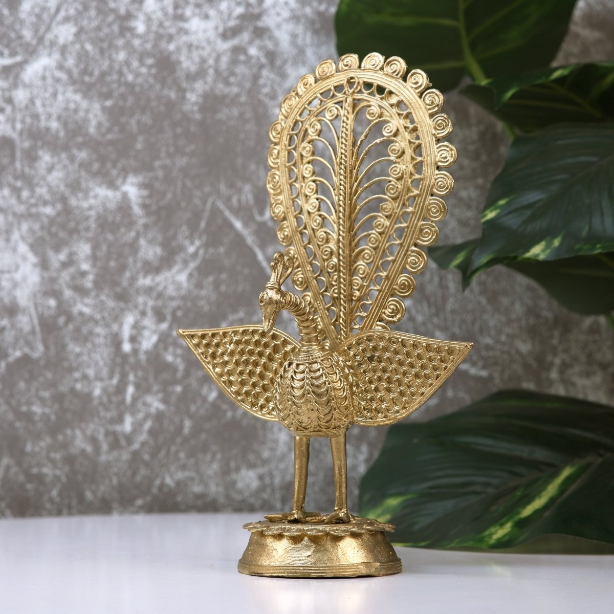 Dhokra Peacock: Artisan Brass Tabletop Elegance