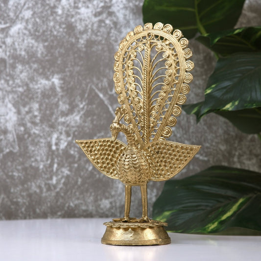 Dhokra Peacock: Artisan Brass Tabletop Elegance