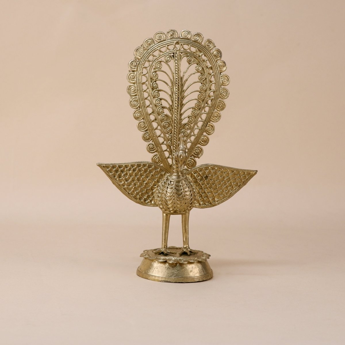 Dhokra Peacock: Artisan Brass Tabletop Elegance