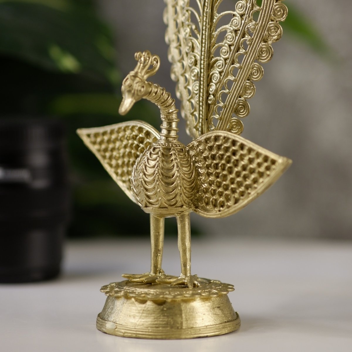 Dhokra Peacock: Artisan Brass Tabletop Elegance