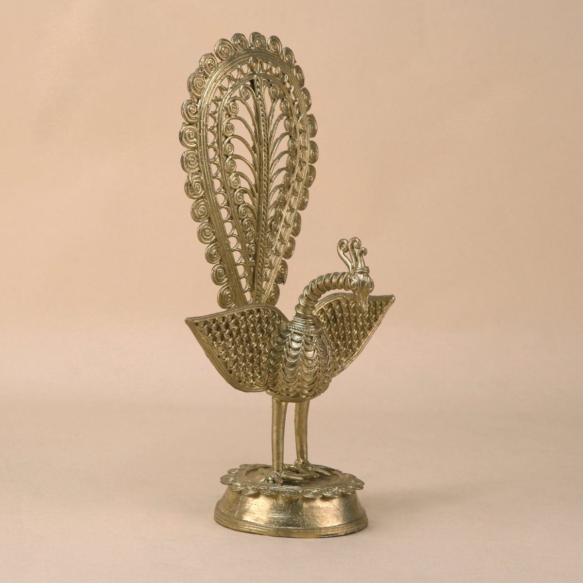 Dhokra Peacock: Artisan Brass Tabletop Elegance