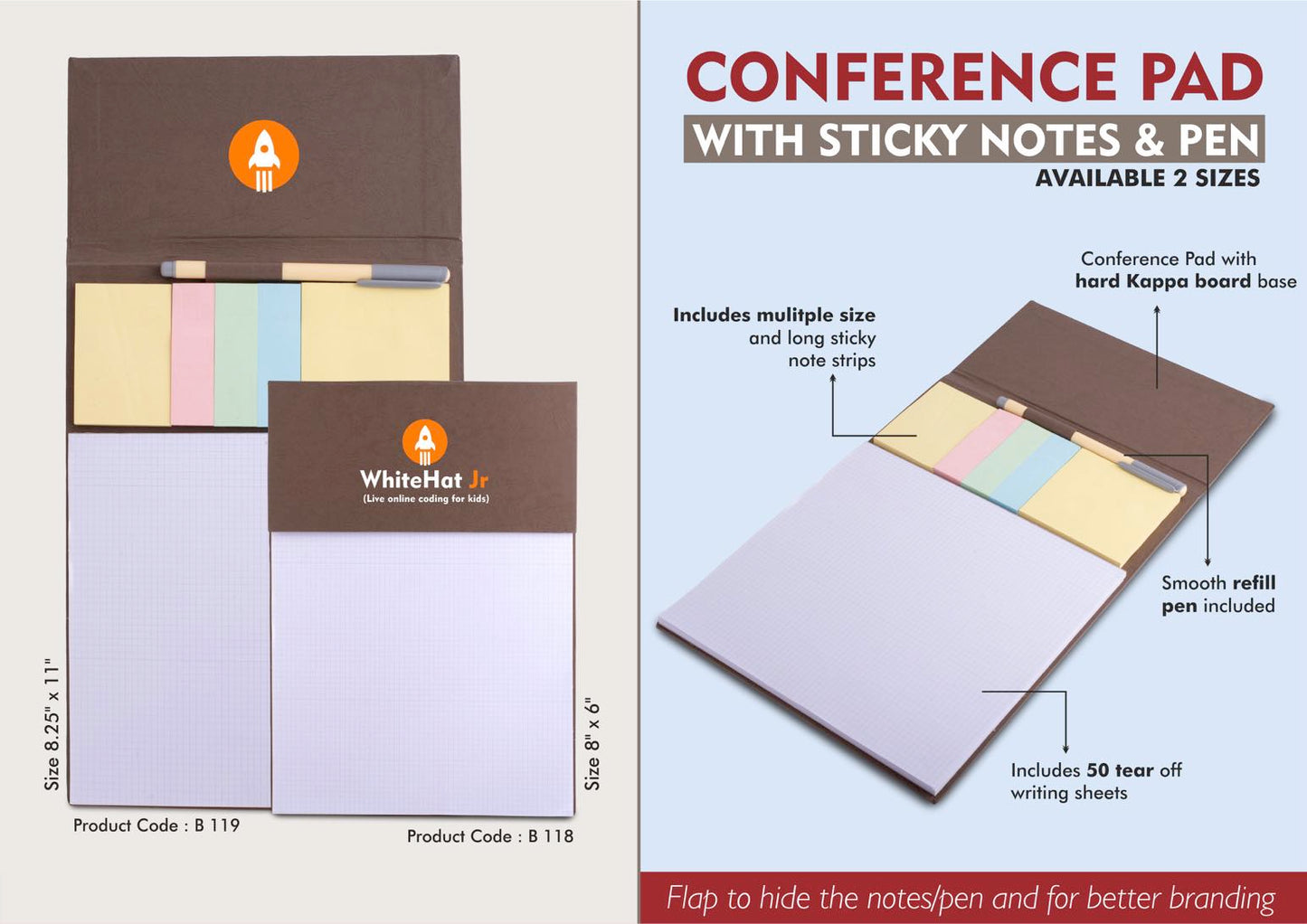 Conference Pad with Sticky notes & Pen | Size 8