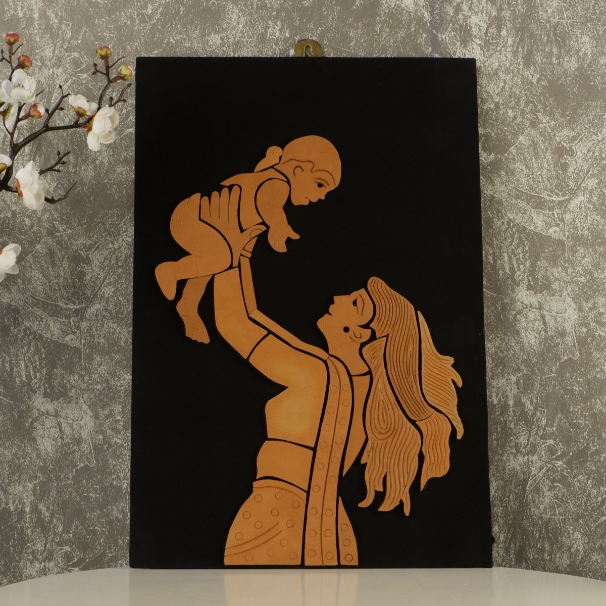 Handcrafted Terracotta Mother-Son Wall Art Masterpiece