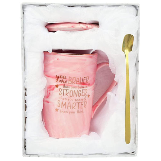 You are Braver Than You Believe, Stronger Than You Seem & Smarter Than You Think - Pink Marble Ceramic Coffee Mug