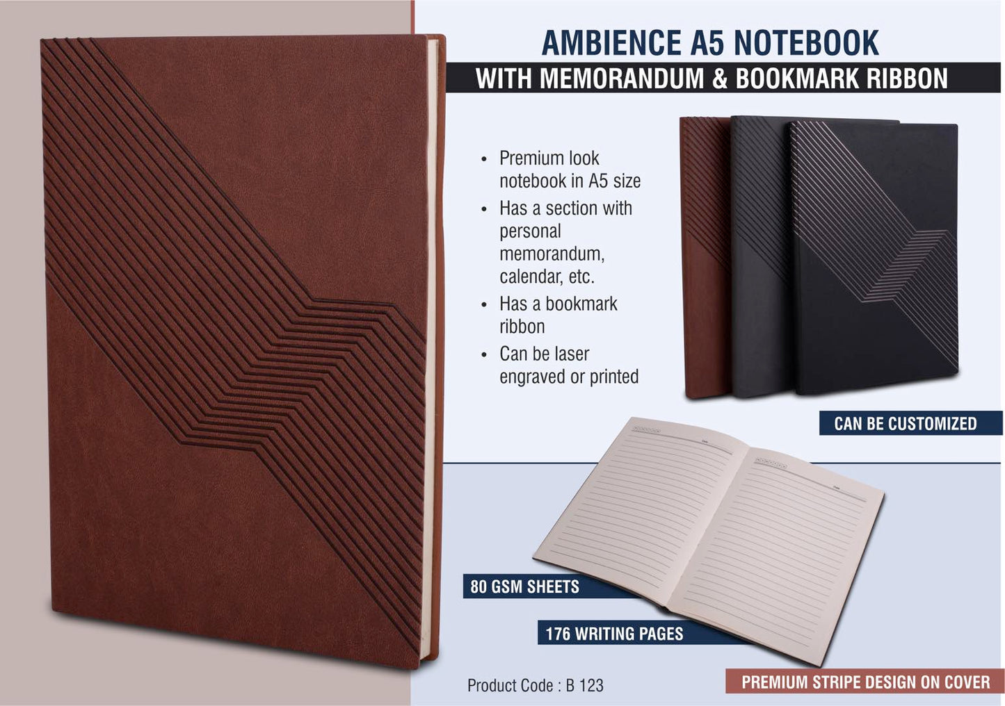 Ambience A5 notebook with memorandum & Bookmark ribbon