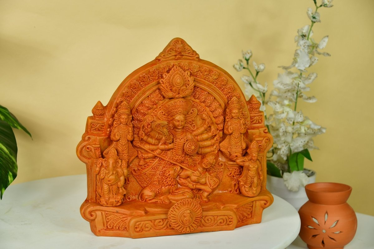 Sowpeace Terracotta Large Durga: Artisan Tabletop Decor