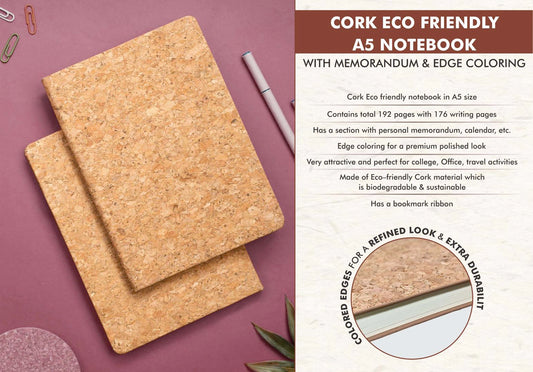 Cork Eco friendly A5 notebook with Memorandum & Edge coloring | 80 gsm sheets | 192 pages