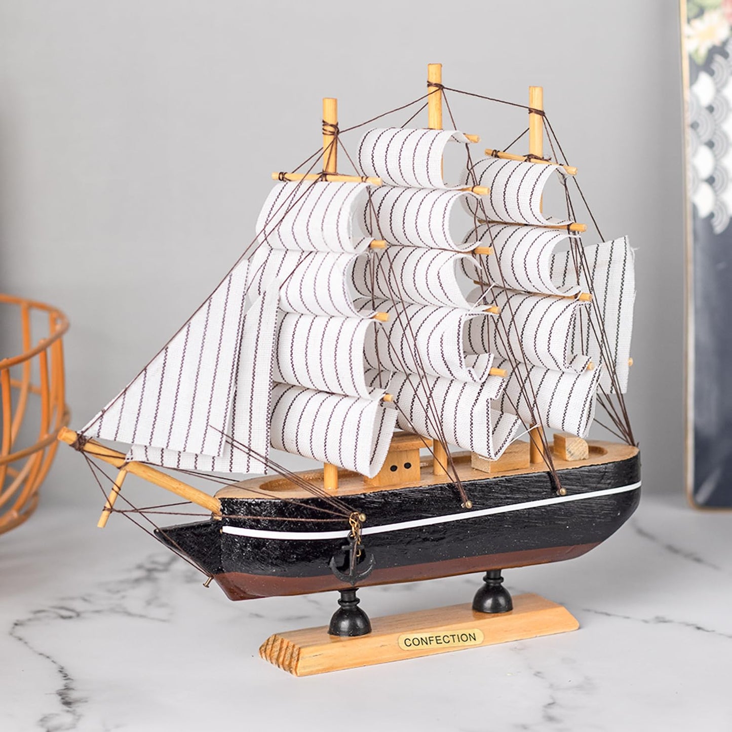 White Wooden Marine Nautical Sailing Boat Ship Ornament