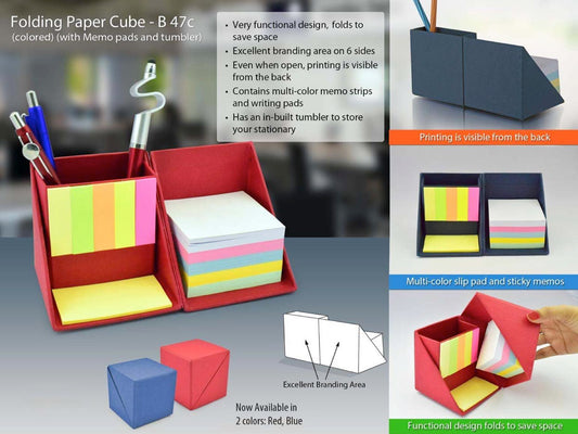 Folding paper cube in color (with memo pad and tumbler)