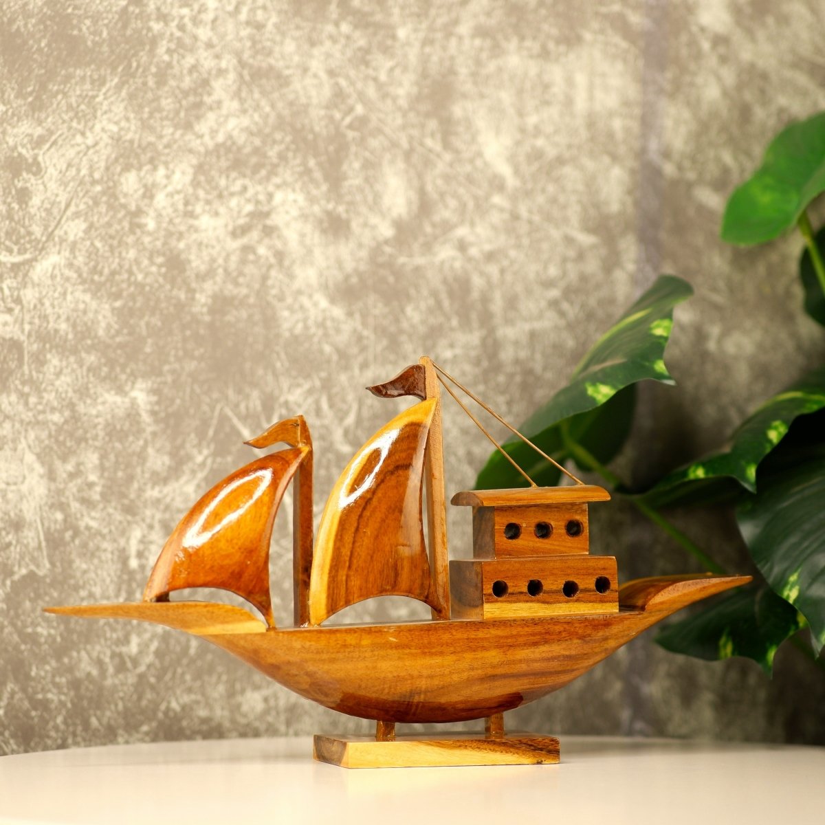 Wooden House Boat: Artisan-Crafted Tabletop Elegance