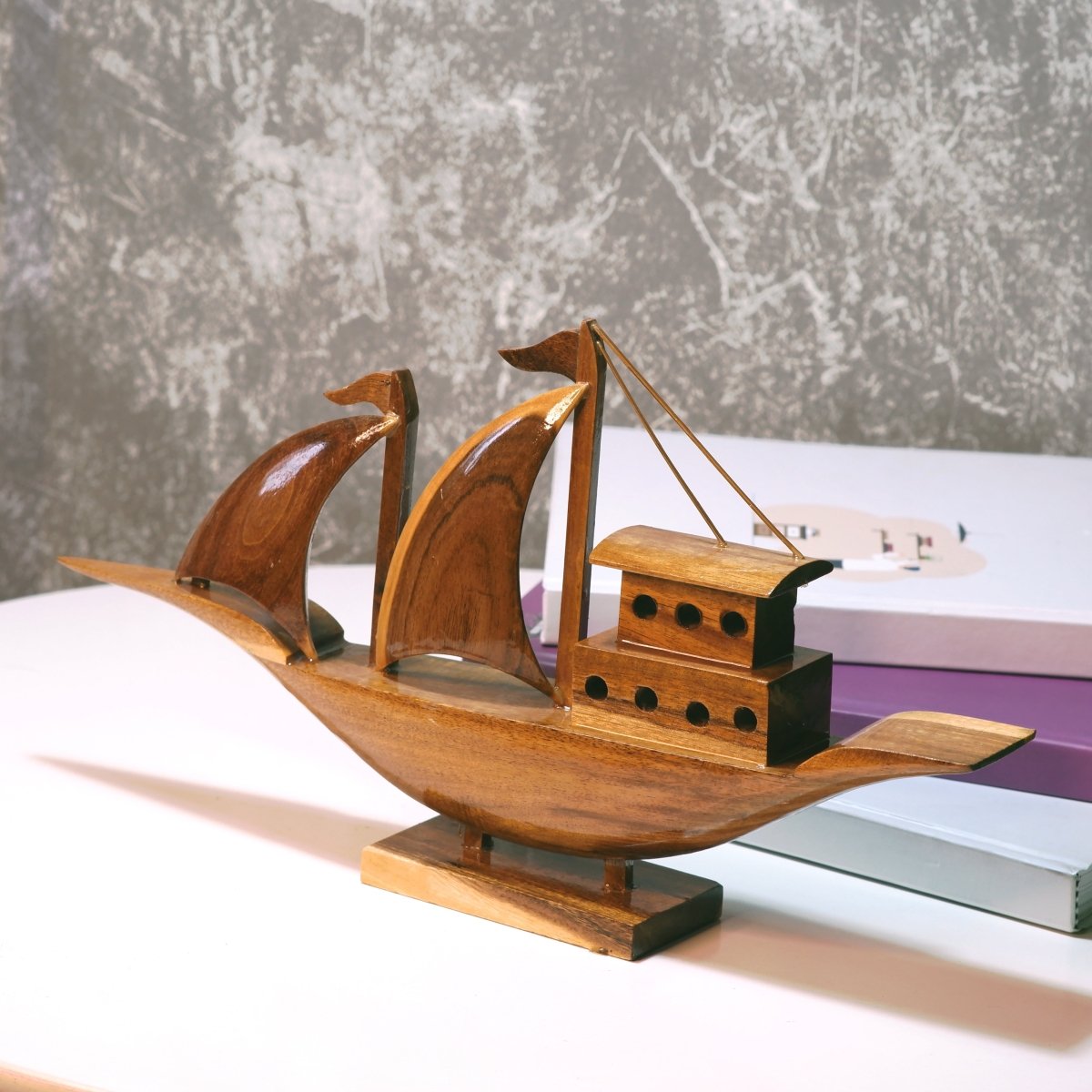 Wooden House Boat: Artisan-Crafted Tabletop Elegance