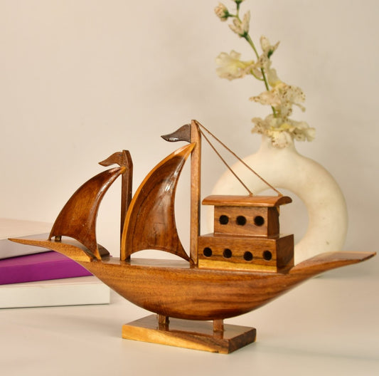 Wooden House Boat: Artisan-Crafted Tabletop Elegance