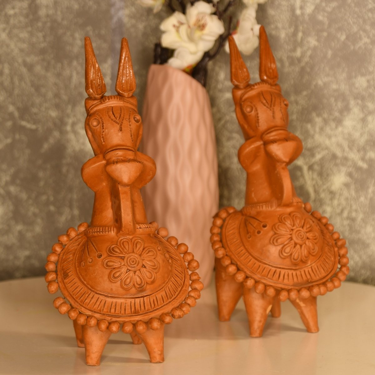 Sowpeace Terracotta Kathakali Horse: Artisan Tabletop Decor