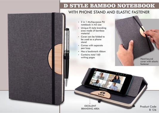 D style Bamboo notebook with Phone stand and Elastic fastener