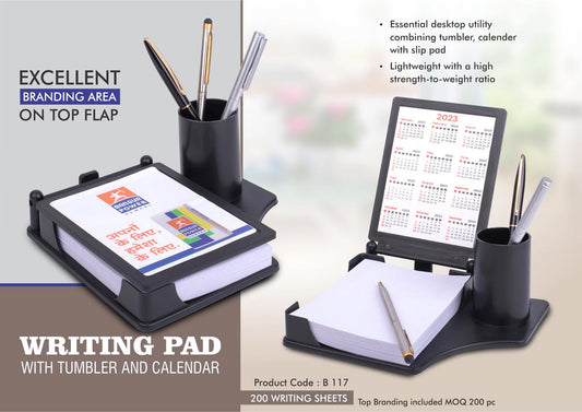 Writing pad with Tumbler and Calendar | 200 writing sheets | Top Branding included MOQ 200 pc