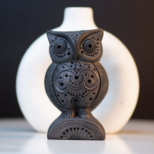 Sowpeace Black Terracotta Artisanal Owl: Tabletop Decor