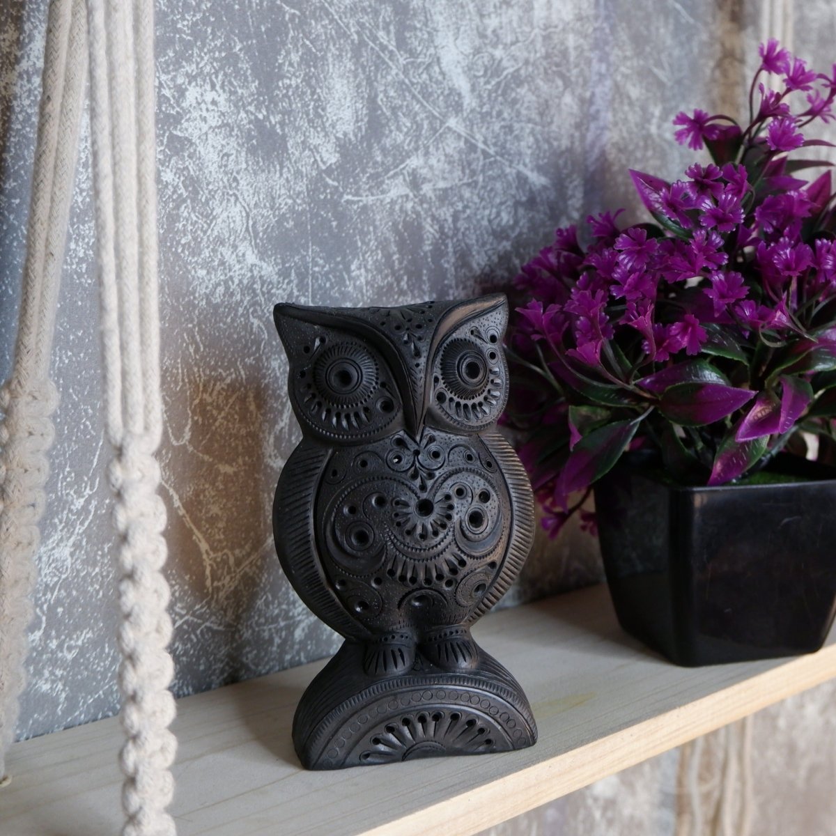 Sowpeace Black Terracotta Artisanal Owl: Tabletop Decor