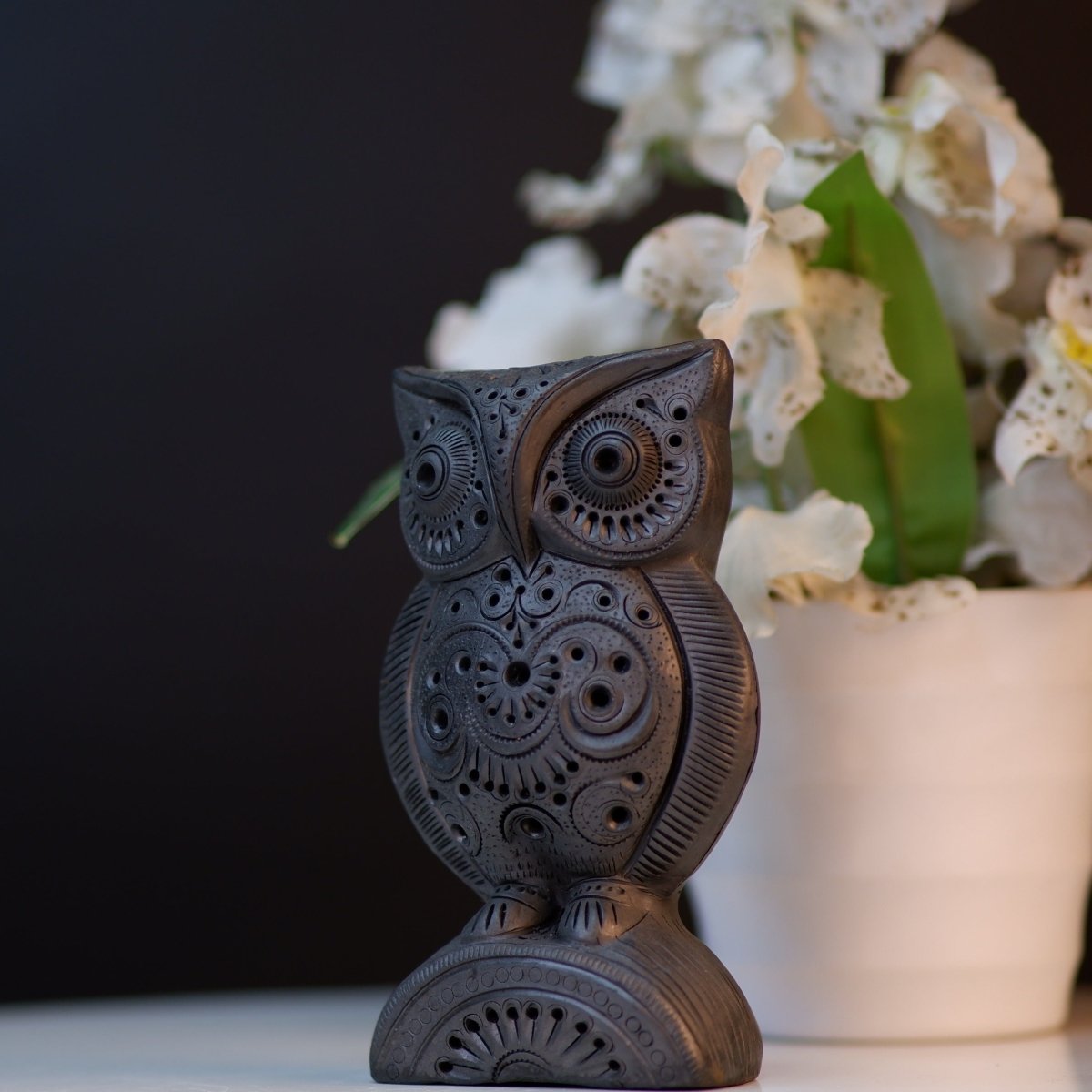 Sowpeace Black Terracotta Artisanal Owl: Tabletop Decor