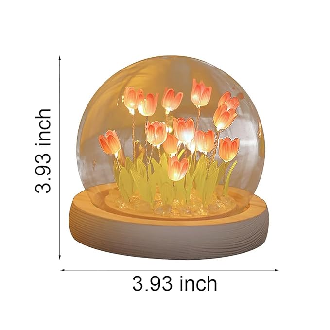 Tulip Night Light Cute Flower Bedroom Sleeping Lamp LED Light in Glass Dome