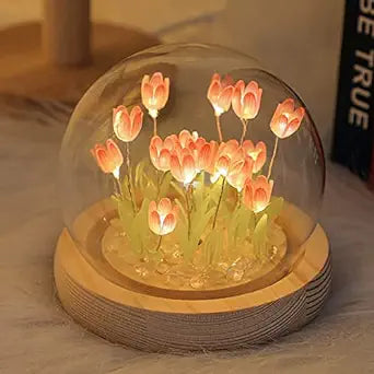 Tulip Night Light Cute Flower Bedroom Sleeping Lamp LED Light in Glass Dome