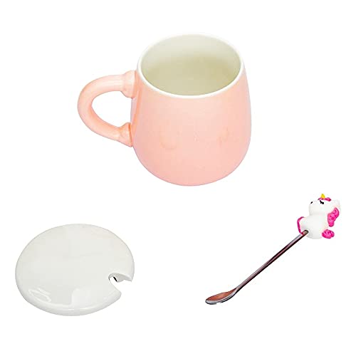 Unicorn Rainbow handle Mug with lid & Unicorn Spoon Coffee Tea Mug (Blue)