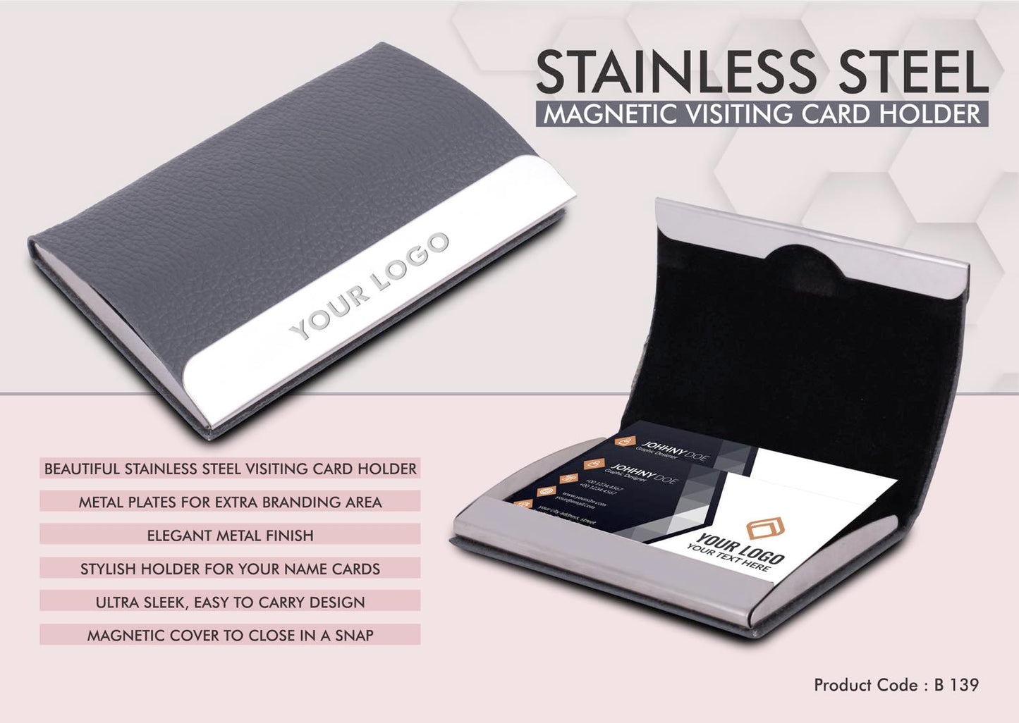 Stainless Steel Magnetic Visiting Card holder- Gray